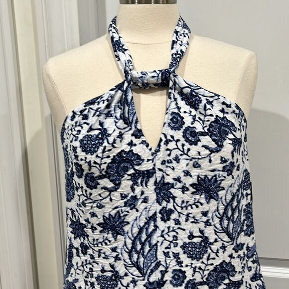 New! INC International Concepts Maxi Dress Blue Batik Pockets Halter Size Small - Picture 3 of 11